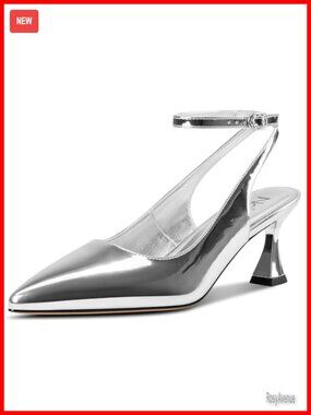 Kitten Heel Slingback Pumps Faux Leather Pointed Toe Ankle Strap Dress